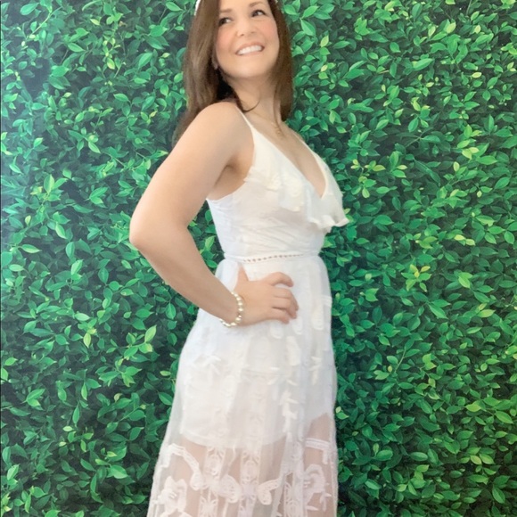 Embroidered Mesh White Maxi Dress - Picture 6 of 8